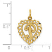 14k Heart Letter P Charm