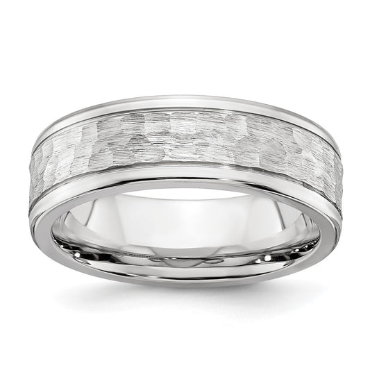 Chisel Cobalt Brushed and Polished Hammered Center 7mm Band