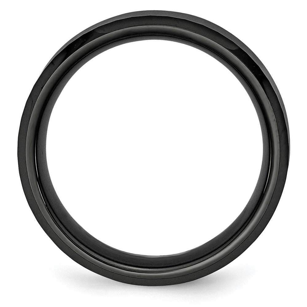 Chisel Ceramic Black Faceted Beveled Edge 8mm Polished Band