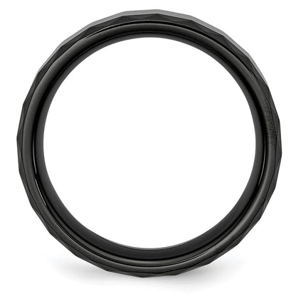 Chisel Ceramic Black Faceted 8mm Polished Beveled Edge Band