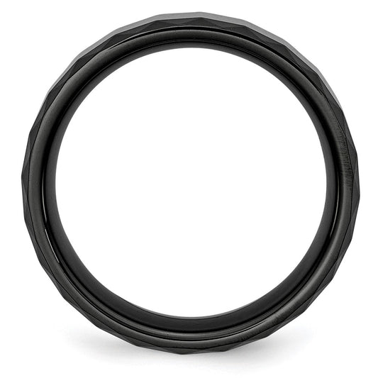 Chisel Ceramic Black Faceted 8mm Polished Beveled Edge Band