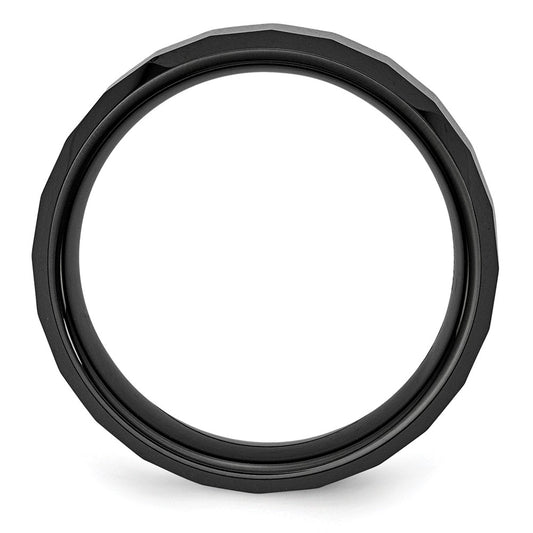 Chisel Ceramic Black Faceted Beveled Edge 8mm Polished Band