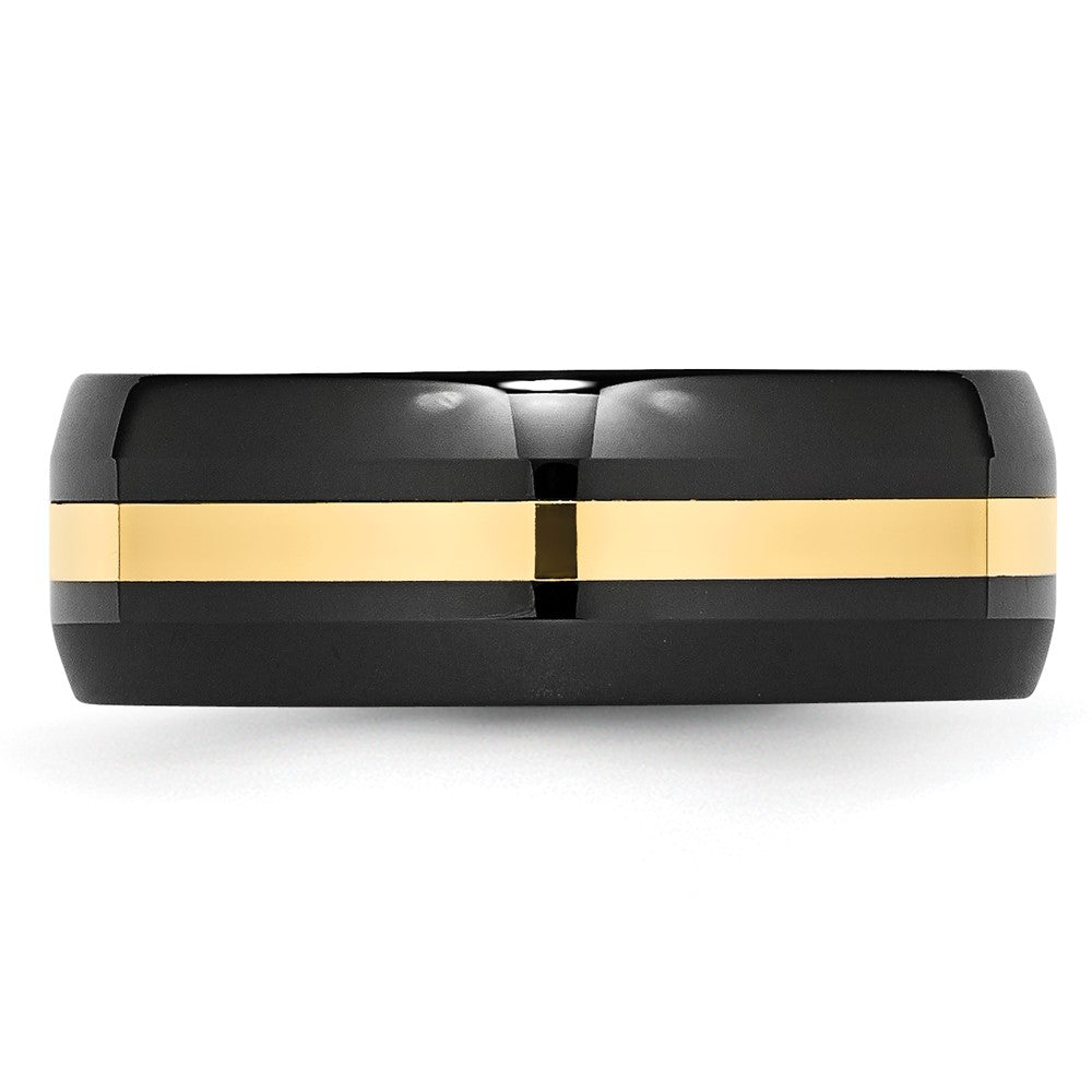 Chisel Ceramic Black with14k Gold Polished Inlay 8mm Band