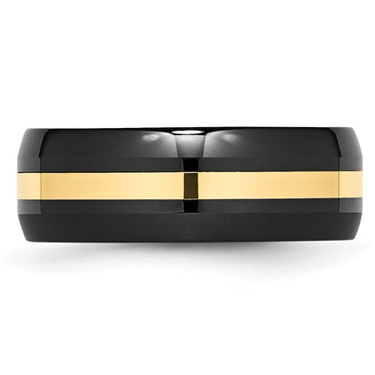 Chisel Ceramic Black with14k Gold Polished Inlay 8mm Band