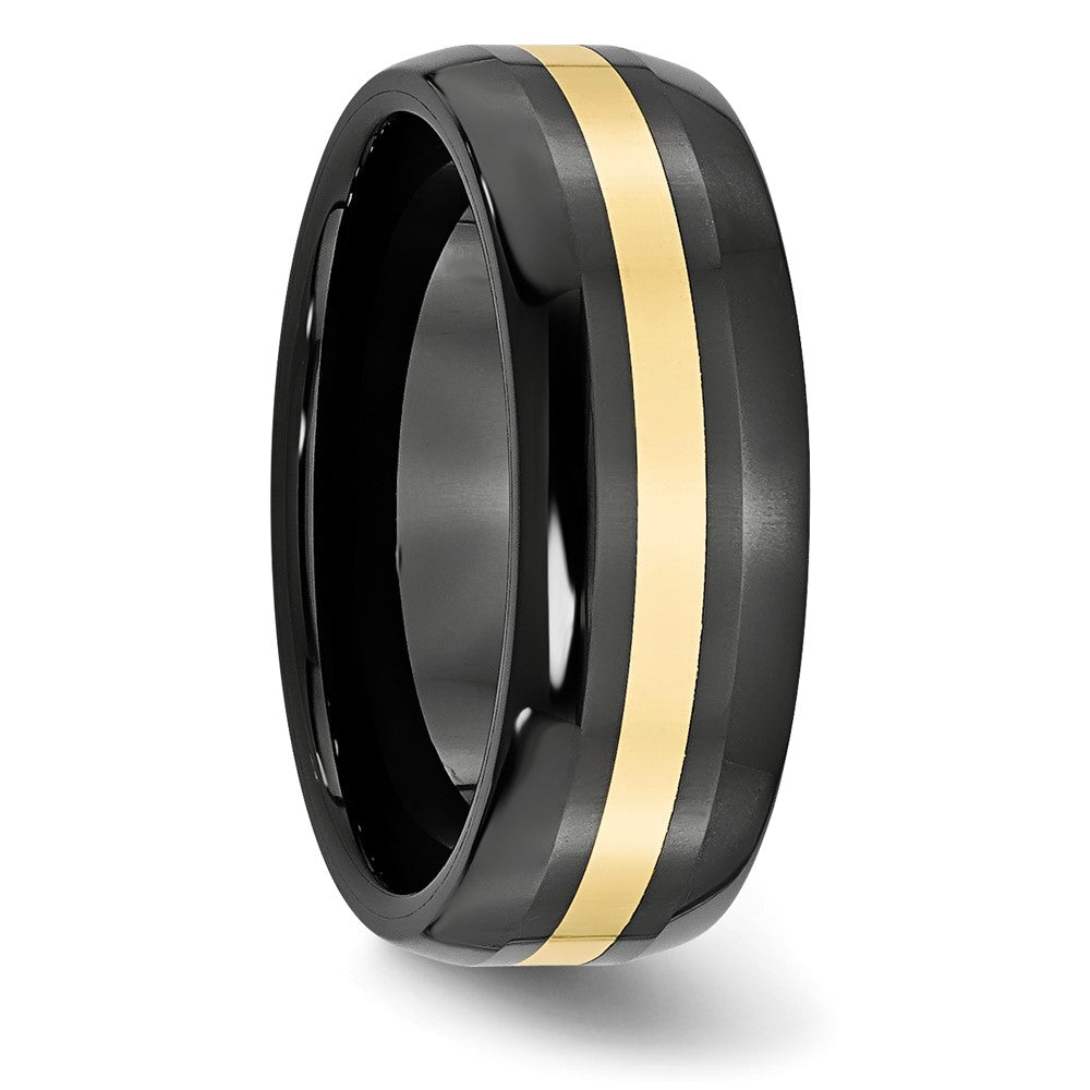 Chisel Ceramic Black with 14k Gold Polished Inlay 8mm Band
