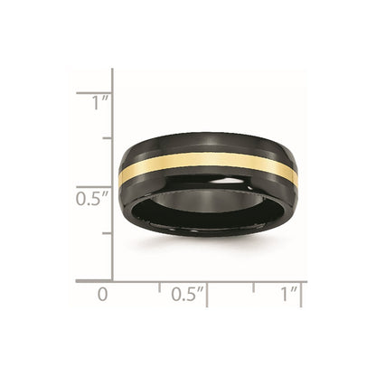 Chisel Ceramic Black with14k Gold Polished Inlay 8mm Band