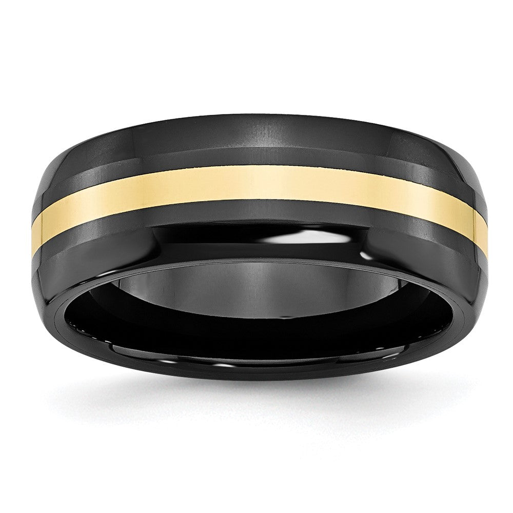 Chisel Ceramic Black with14k Gold Polished Inlay 8mm Band