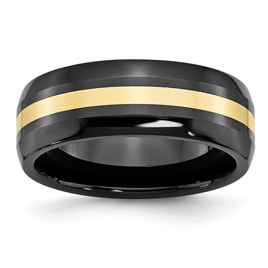 Chisel Ceramic Black with14k Gold Polished Inlay 8mm Band