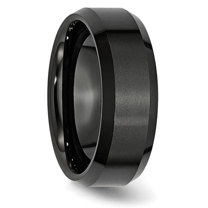 Chisel Ceramic Black Beveled Edge 8mm Brushed and Polished Band