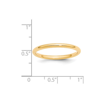 14k Yellow Gold 2mm Standard Weight Comfort Fit Wedding Band Size 5.5