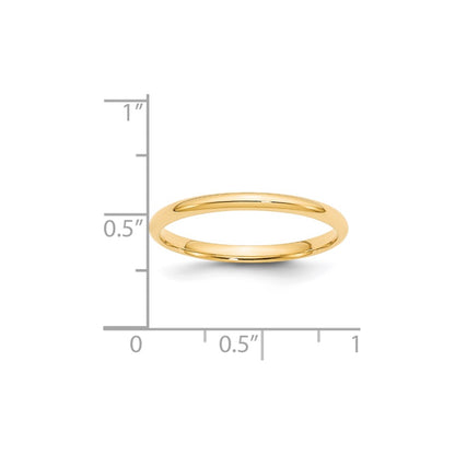 14k Yellow Gold 2mm Lightweight Comfort Fit Wedding Band Size 10.5
