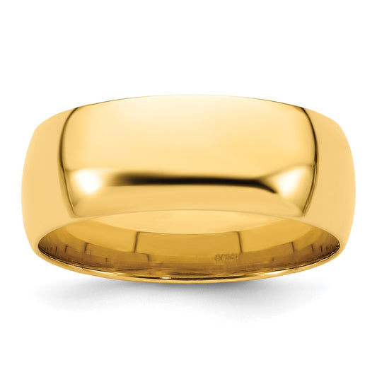 14k Yellow Gold 8mm Lightweight Comfort Fit Wedding Band Size 8