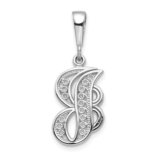 10k White Gold Large Filigree Script Initial J Pendant