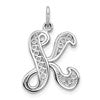 10k White Gold Large Filigree Script Initial K Pendant