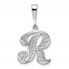 10k White Gold Large Filigree Script Initial R Pendant