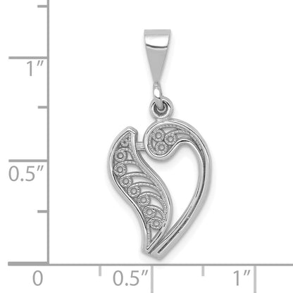 10k White Gold Large Filigree Script Initial V Pendant