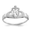 14k White Gold CZ April Birthstone Claddagh Heart Ring