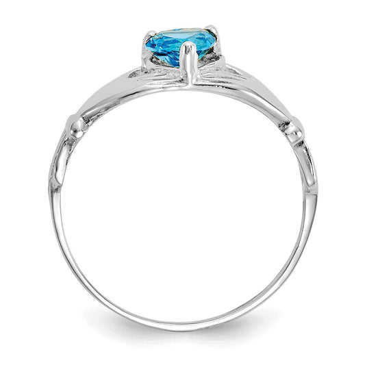 14k White Gold CZ December Birthstone Claddagh Heart Ring