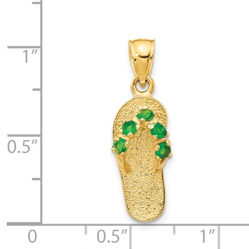 14k 3-D May/Green CZ Birthstone Flip Flop Pendant