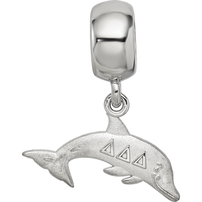 Sterling Silver Rhodium-plated LogoArt Delta Delta Delta Dolphin on Bead