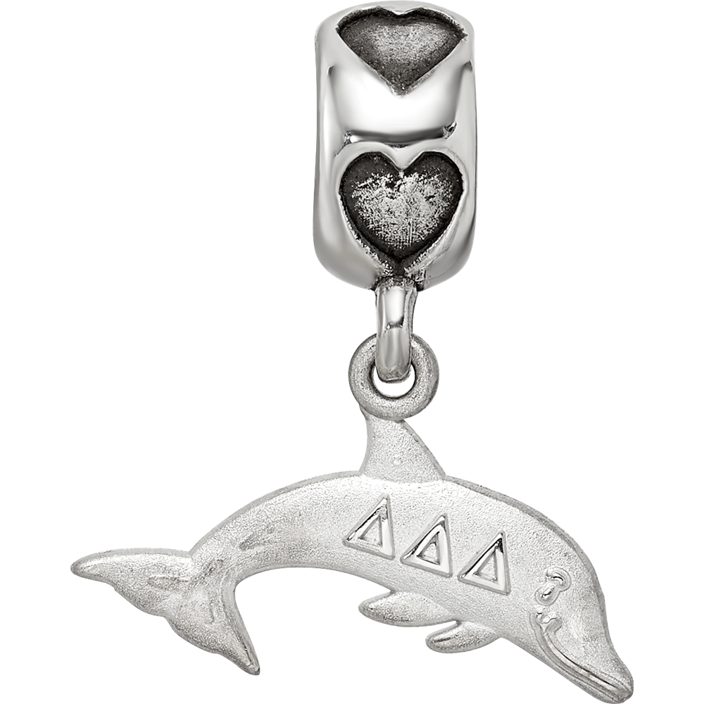 Sterling Silver RH-plated LogoArt Delta Delta Delta Dolphin On Heart Bead