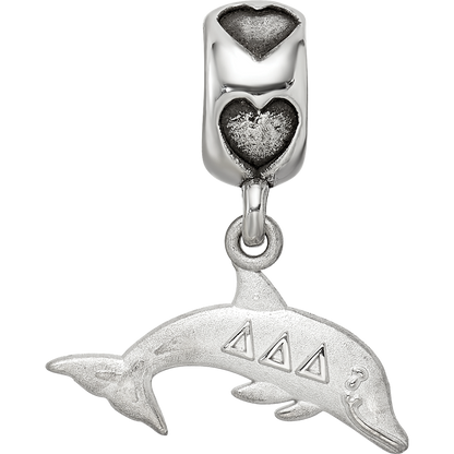Sterling Silver RH-plated LogoArt Delta Delta Delta Dolphin On Heart Bead