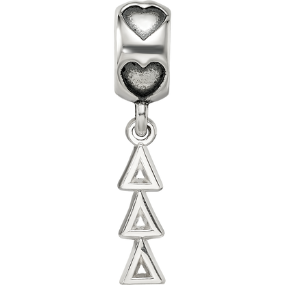 Sterling Silver RH-plate LogoArt Delta Delta Delta Vertical Letters Heart B