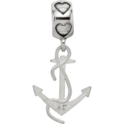 Sterling Silver Rhodium-plated LogoArt Delta Gamma Anchor on Heart Bead