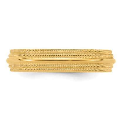 14k Yellow Gold 5mm Double Milgrain Comfort Fit Wedding Band Size 6