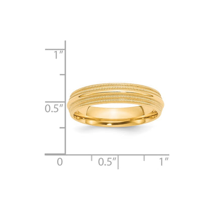 14k Yellow Gold 5mm Double Milgrain Comfort Fit Wedding Band Size 6
