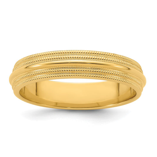 14k Yellow Gold 5mm Double Milgrain Comfort Fit Wedding Band Size 6.5