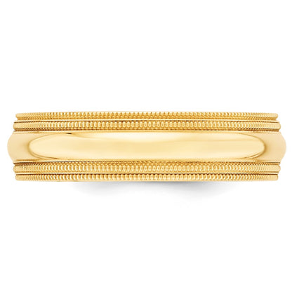 14k Yellow Gold 6mm Double Milgrain Comfort Fit Wedding Band Size 10.5