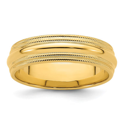 14k Yellow Gold 6mm Double Milgrain Comfort Fit Wedding Band Size 7