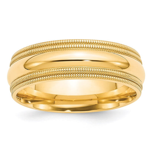 14k Yellow Gold 7mm Double Milgrain Comfort Fit Wedding Band Size 11