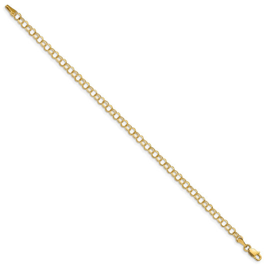 14k 4mm Solid Double Link 8 inch Charm Bracelet
