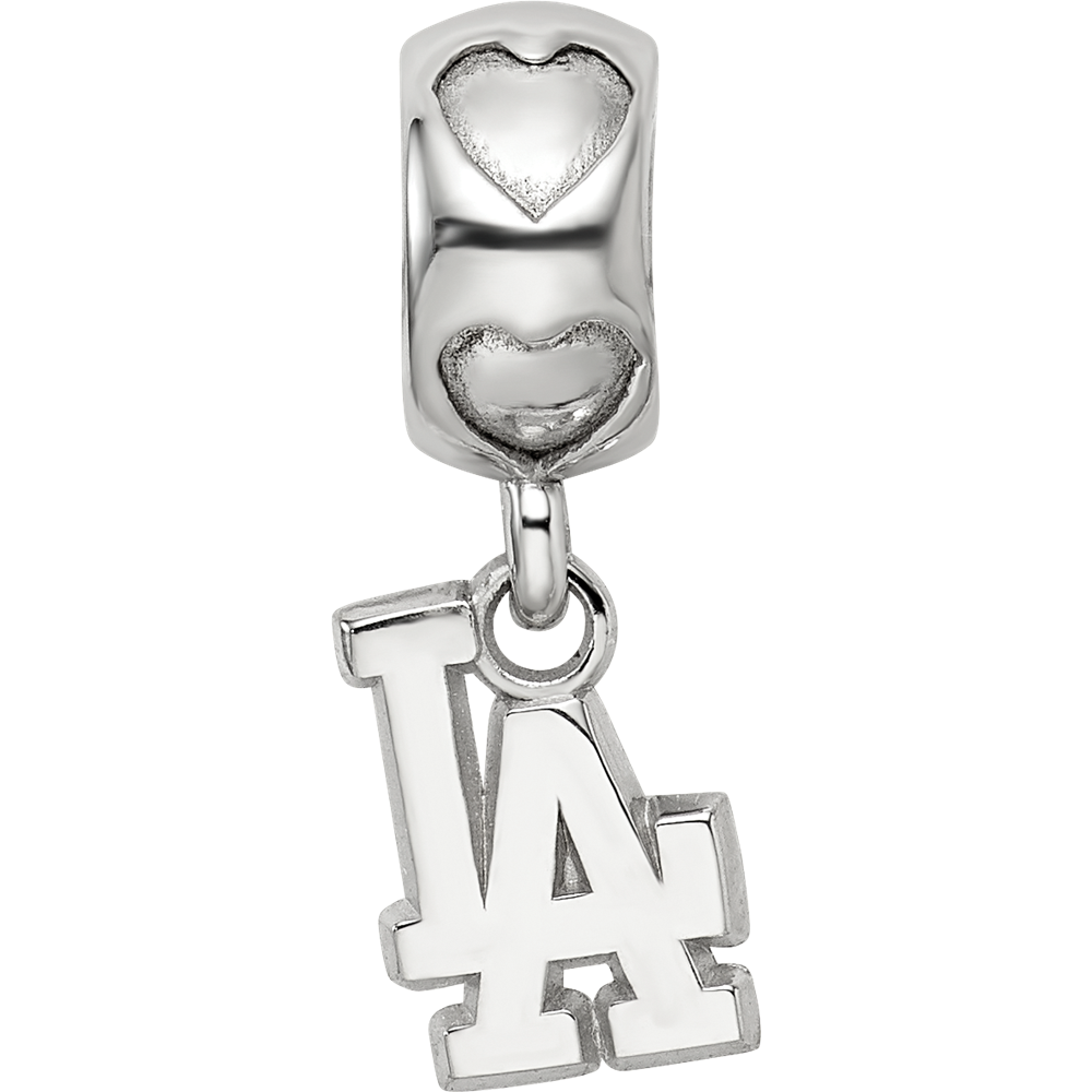 Sterling Silver Rh-plated LogoArt Los Angeles Dodgers LA on Heart Bead