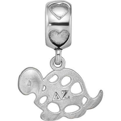 Sterling Silver Rhodium-plated LogoArt Delta Zeta Turtle on Heart Bead