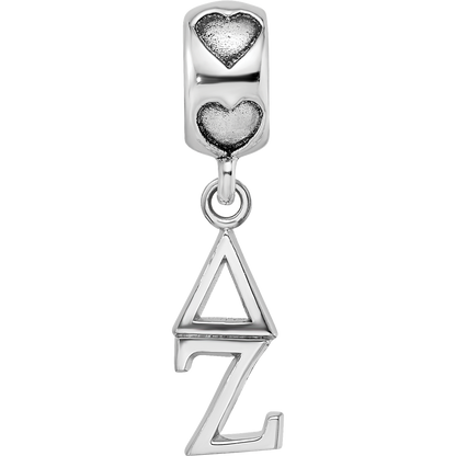 Sterling Silver RH-plated LogoArt Delta Zeta Vertical Letters on Heart Bead