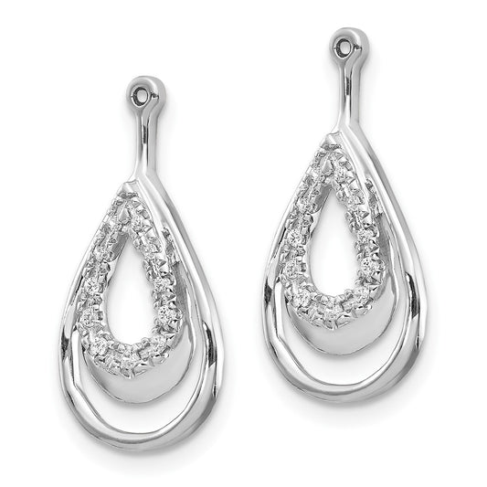 10k White Gold 1/15 carat Diamond Double Teardrop Dangle Earring Jackets
