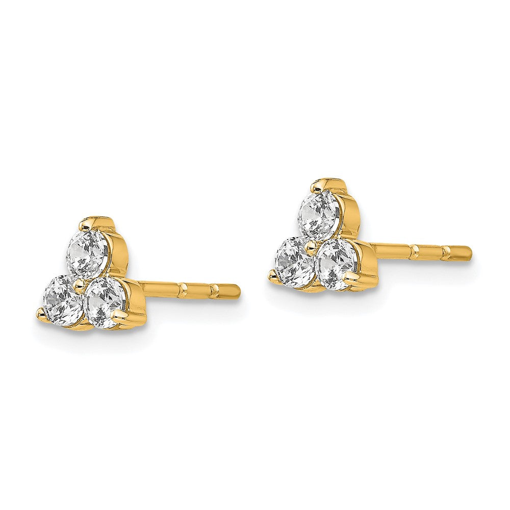 True Origin 14K Yellow Gold 1/2 carat Lab Grown Diamond VS+ F+ Complete Three Stone Post Stud Earrings