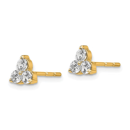 True Origin 14K Yellow Gold 1/2 carat Lab Grown Diamond VS+ F+ Complete Three Stone Post Stud Earrings