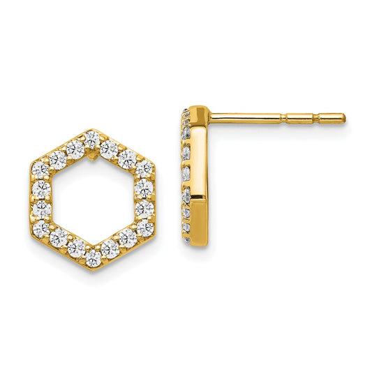 True Origin 14K Yellow Gold 1/2 carat Lab Grown Diamond VS+ F+ Complete Hexagon Post Earrings