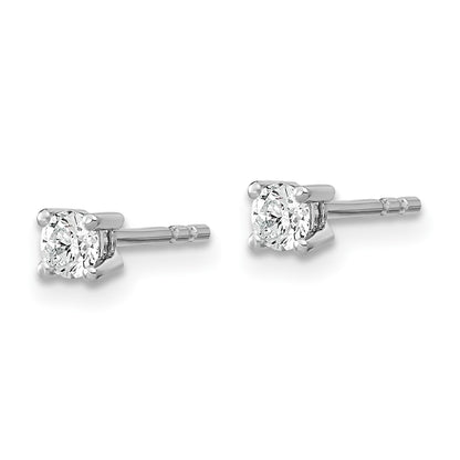 14k White Gold 1/10 carat Lab Grown Diamond VS+ F+ Round Complete Four Prong Heavyweight Stud Earrings