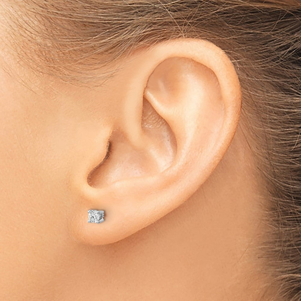 14k White Gold 1/10 carat Lab Grown Diamond VS+ F+ Round Complete Four Prong Heavyweight Stud Earrings