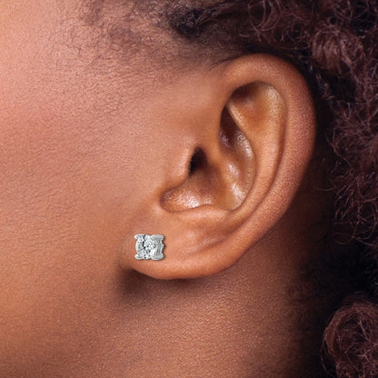 14k White Gold 1 carat Lab Grown Diamond VS+ F+ Round Complete Four Prong Heavyweight Stud Earrings