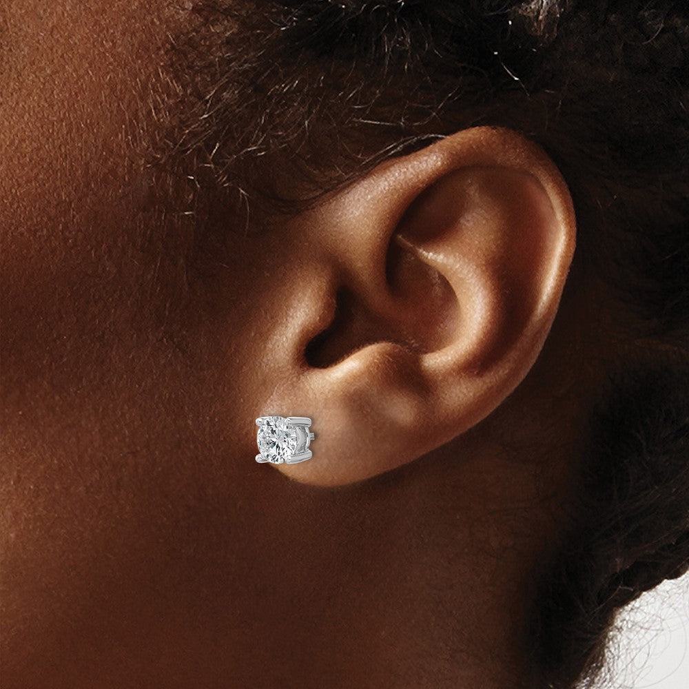 14k White Gold 1 1/2 carat Lab Grown Diamond VS+ F+ Round Complete Four Prong Heavyweight Stud Earrings