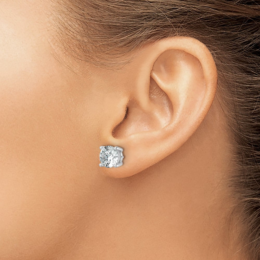 14k White Gold 6 carat Lab Grown Diamond VS/SI+ G+ Round Complete Four Prong Heavyweight Stud Earrings
