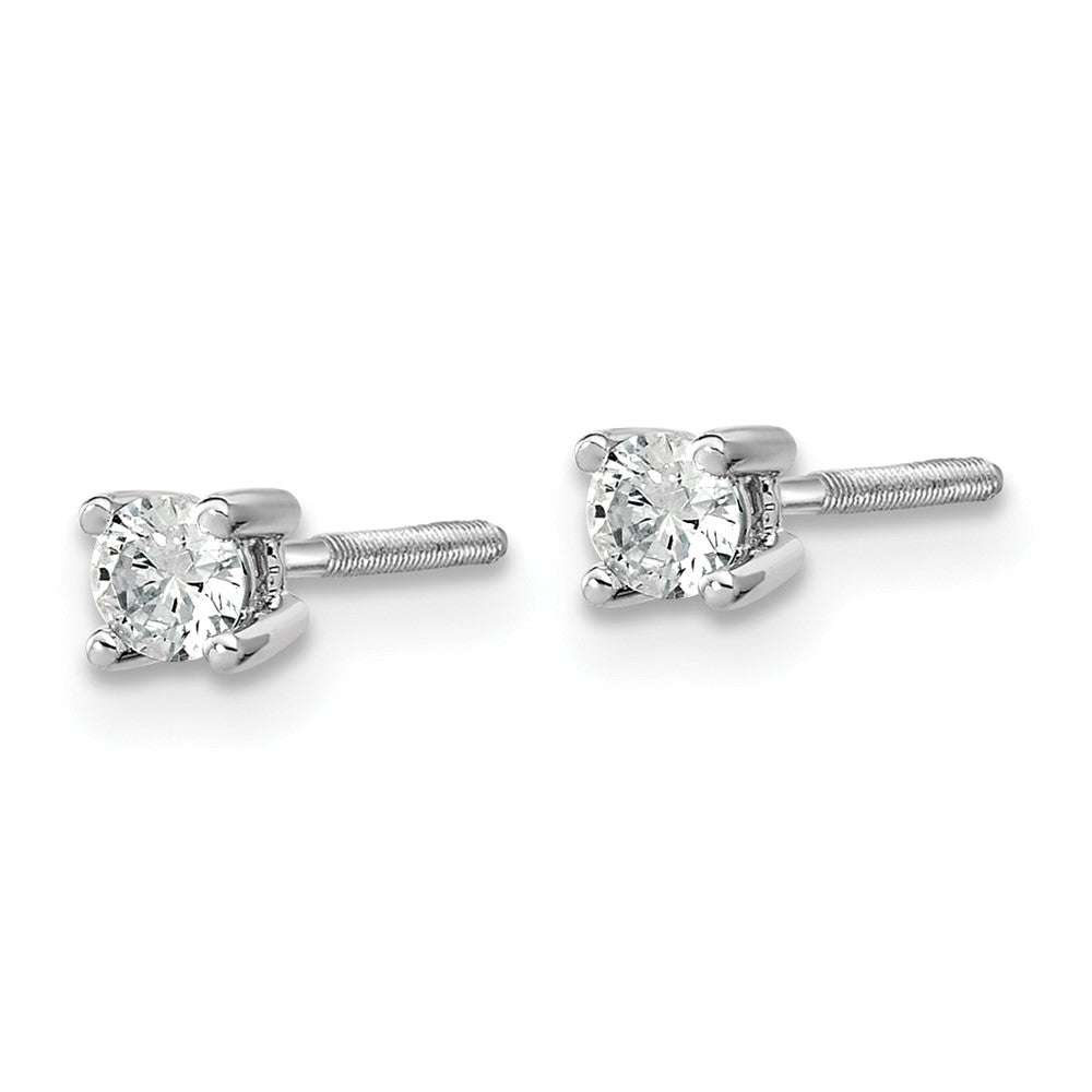 14k White Gold 1/5 carat Lab Grown Diamond VS/SI+ G+ Round Complete Four Prong Screwback Heavyweight Stud Earrings