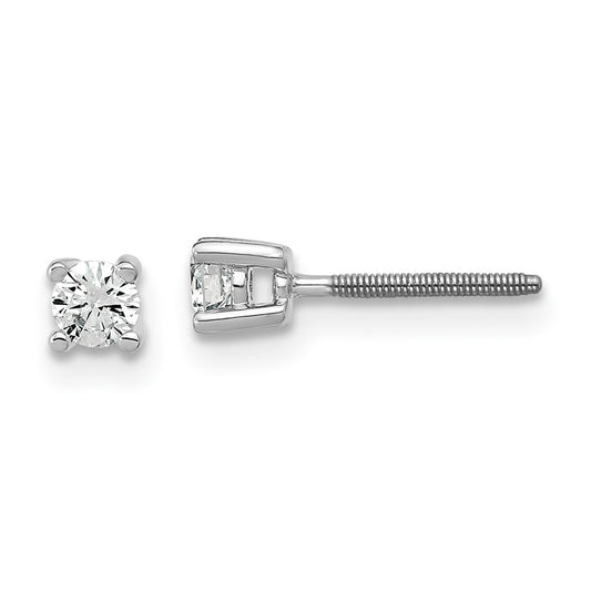 14k White Gold 1/5 carat Certified Lab Grown Diamond VS+ F+ Round Complete Four Prong Screwback Heavyweight Stud Earrings