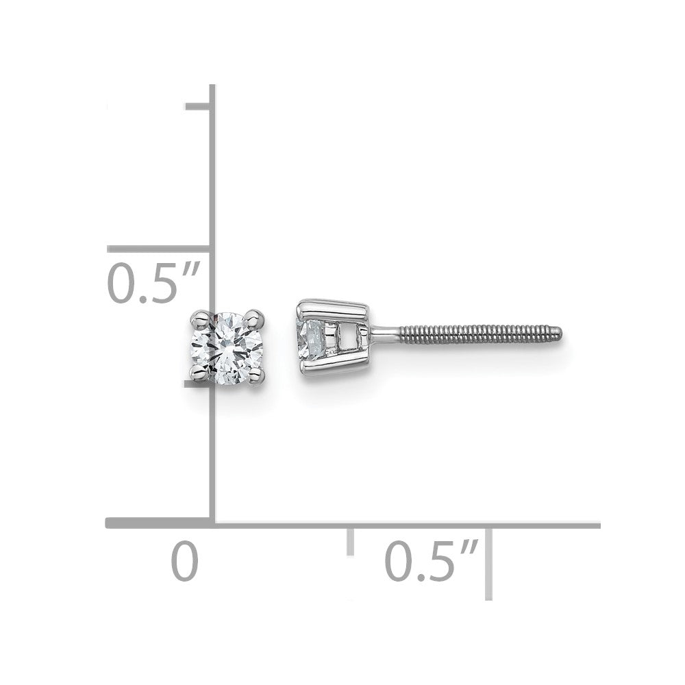 14k White Gold 1/4 carat Lab Grown Diamond VS+ F+ Round Complete Four Prong Screwback Heavyweight Stud Earrings